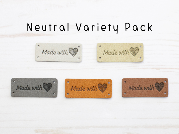 Made With Love, Horizontal Tags in Neutral Colours from Fox & Pine Stitches 5/Package